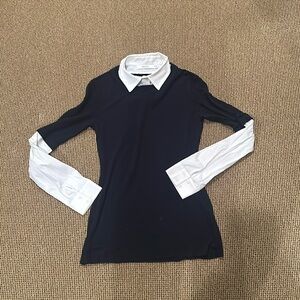 Bailey 44 navy thin sweater with attached white collat and sleeves Xs